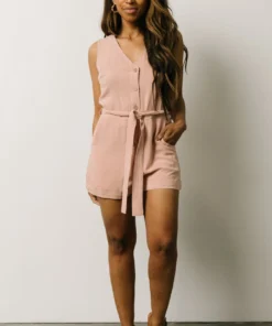 SU Boho Harley Tank Button Up Romper | Dusty Pink