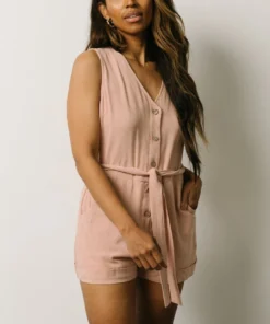 SU Boho Harley Tank Button Up Romper | Dusty Pink