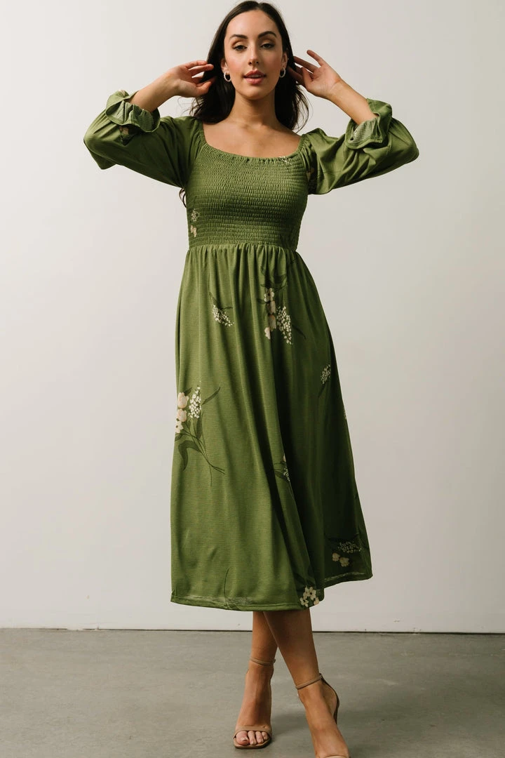 SL Heather Smocked Midi Dress | Olive + Peach Floral 2 SL Heather Smocked Midi Dress | Olive + Peach Floral