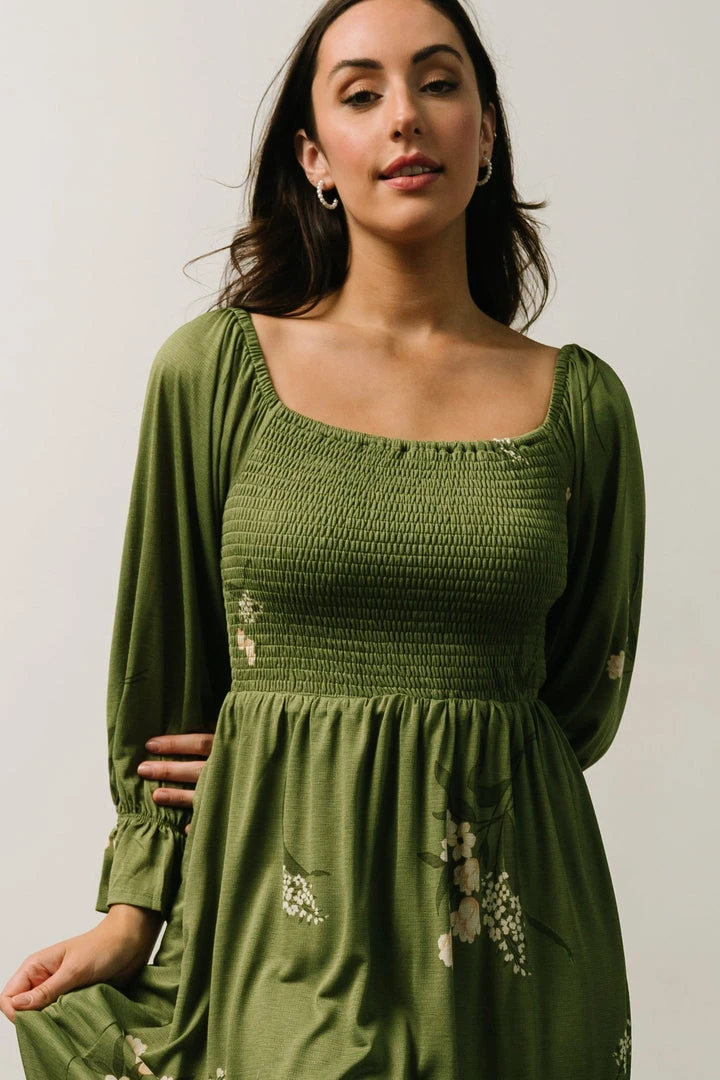 SL Heather Smocked Midi Dress | Olive + Peach Floral 6 SL Heather Smocked Midi Dress | Olive + Peach Floral