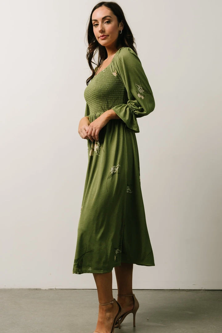 SL Heather Smocked Midi Dress | Olive + Peach Floral 5 SL Heather Smocked Midi Dress | Olive + Peach Floral