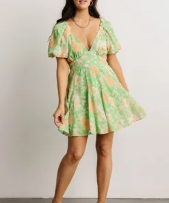 FT Henrietta Short Dress | Green Floral Dresses
