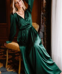 DD Holly Satin Maxi Dress | Dark Green Dresses