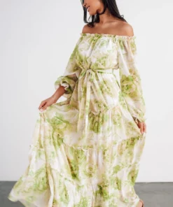 FT Hope Off Shoulder Maxi Dress | Green Floral 12 FT Hope Off Shoulder Maxi Dress | Green Floral