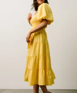 FT Horizon Puff Sleeve Smocked Midi Dress | Bright Yellow 15 FT Horizon Puff Sleeve Smocked Midi Dress | Bright Yellow