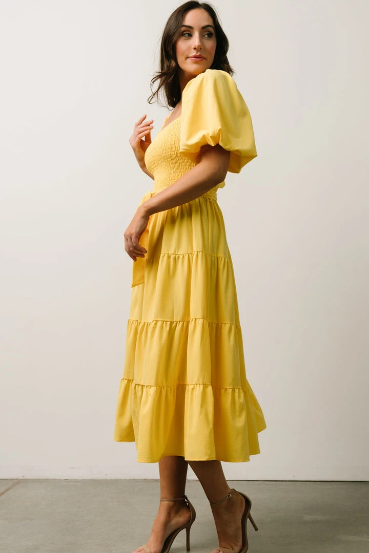 FT Horizon Puff Sleeve Smocked Midi Dress | Bright Yellow 7 FT Horizon Puff Sleeve Smocked Midi Dress | Bright Yellow