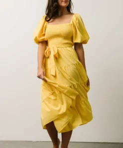FT Horizon Puff Sleeve Smocked Midi Dress | Bright Yellow 16 FT Horizon Puff Sleeve Smocked Midi Dress | Bright Yellow