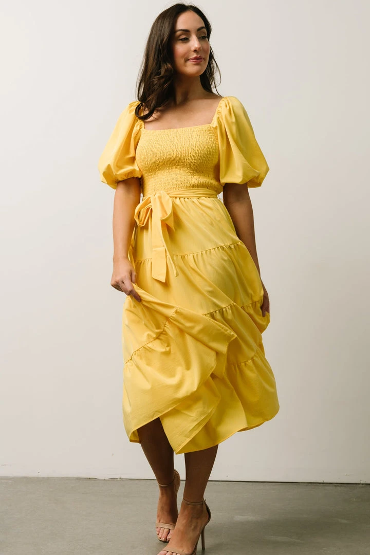 FT Horizon Puff Sleeve Smocked Midi Dress | Bright Yellow 8 FT Horizon Puff Sleeve Smocked Midi Dress | Bright Yellow