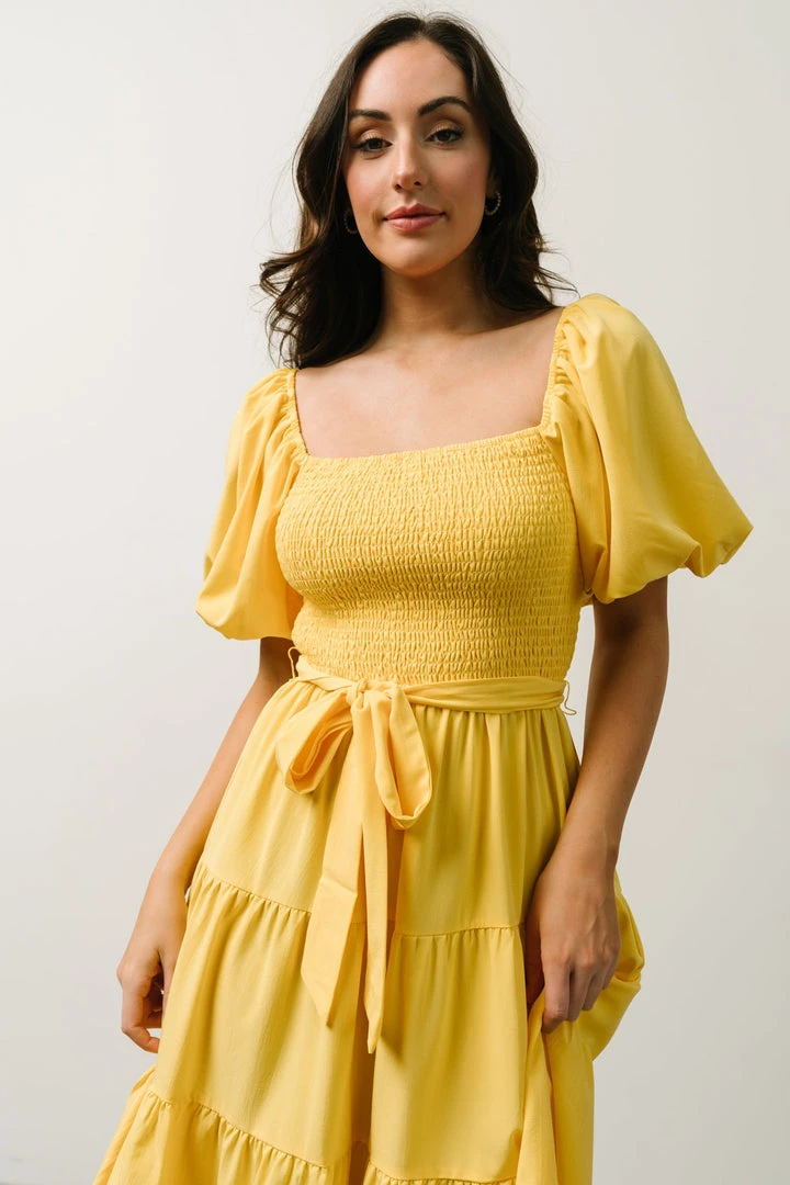 FT Horizon Puff Sleeve Smocked Midi Dress | Bright Yellow 9 FT Horizon Puff Sleeve Smocked Midi Dress | Bright Yellow
