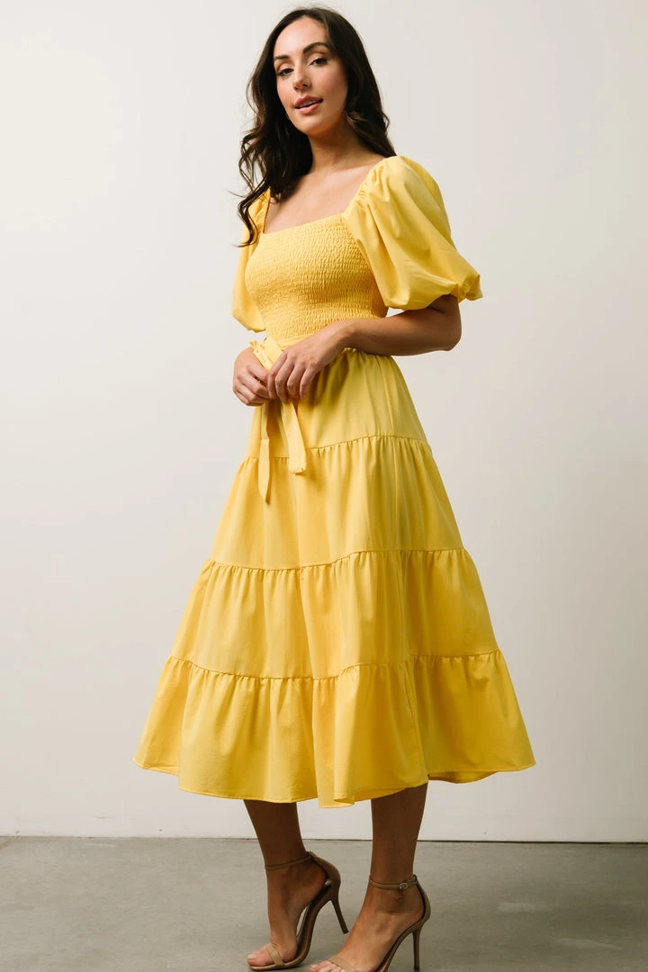 FT Horizon Puff Sleeve Smocked Midi Dress | Bright Yellow 3 FT Horizon Puff Sleeve Smocked Midi Dress | Bright Yellow