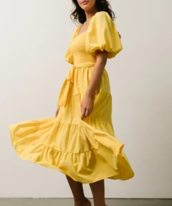 FT Horizon Puff Sleeve Smocked Midi Dress | Bright Yellow 14 FT Horizon Puff Sleeve Smocked Midi Dress | Bright Yellow