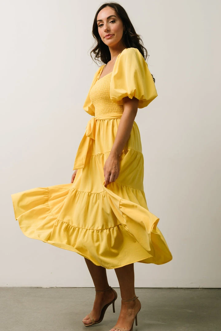 FT Horizon Puff Sleeve Smocked Midi Dress | Bright Yellow 6 FT Horizon Puff Sleeve Smocked Midi Dress | Bright Yellow
