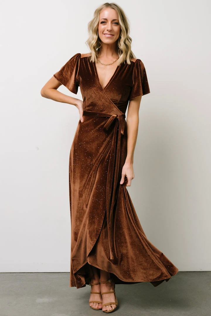 BB Custom Dresses Calvin Sparkle Velvet Wrap Dress | Bronze 7 BB Custom Dresses Calvin Sparkle Velvet Wrap Dress | Bronze