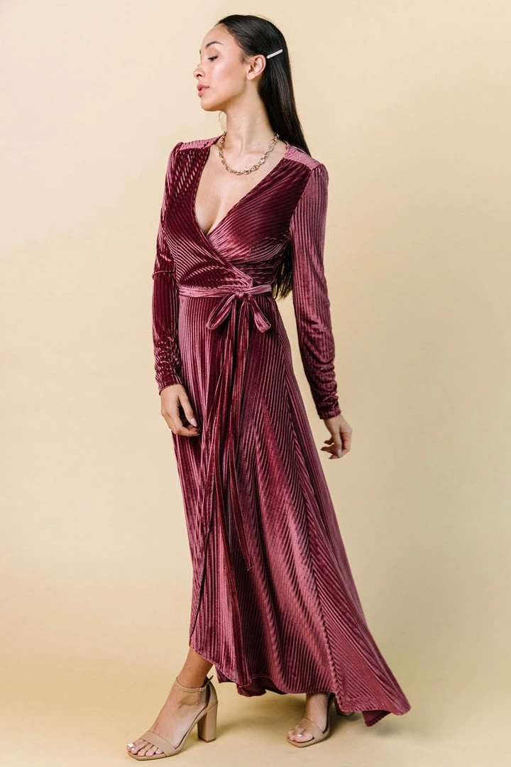 BB Custom Jada Ribbed Velvet Wrap Dress | Dark Rose 10 BB Custom Jada Ribbed Velvet Wrap Dress | Dark Rose
