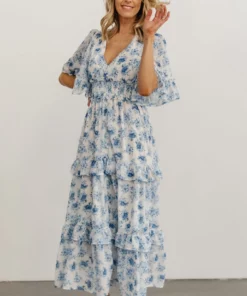 FT Iris Tiered Maxi Dress | Blue + White Floral Dresses