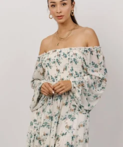 BB Custom Dresses Isabela Smocked Maxi Dress | Ivory + Topaz Floral