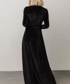 BB Custom Jada Ribbed Velvet Wrap Dress | Black Dresses