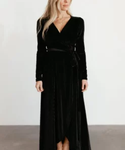 BB Custom Jada Ribbed Velvet Wrap Dress | Black Dresses
