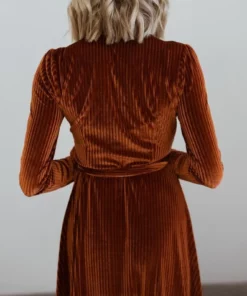 BB Custom Jada Ribbed Velvet Wrap Dress | Copper 11 BB Custom Jada Ribbed Velvet Wrap Dress | Copper