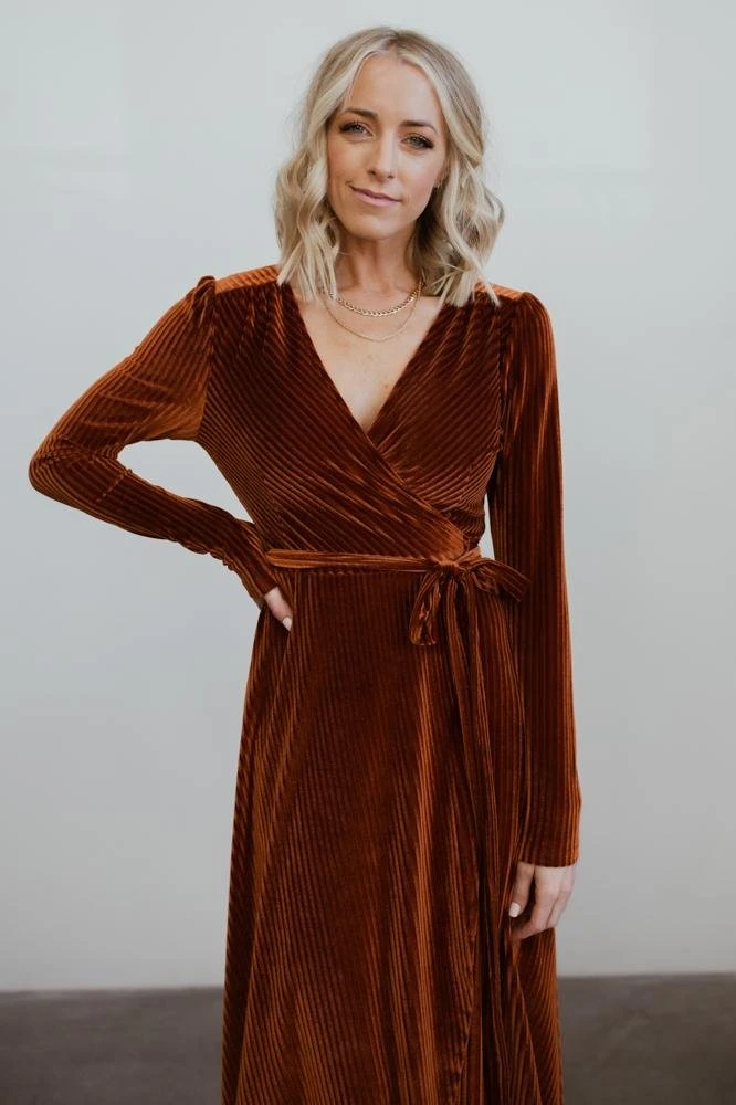BB Custom Jada Ribbed Velvet Wrap Dress | Copper 2 BB Custom Jada Ribbed Velvet Wrap Dress | Copper