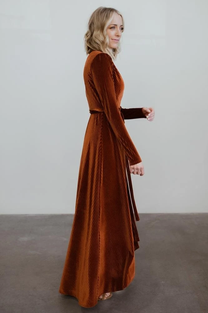BB Custom Jada Ribbed Velvet Wrap Dress | Copper 4 BB Custom Jada Ribbed Velvet Wrap Dress | Copper