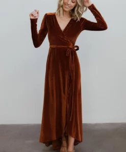 BB Custom Jada Ribbed Velvet Wrap Dress | Copper 13 BB Custom Jada Ribbed Velvet Wrap Dress | Copper