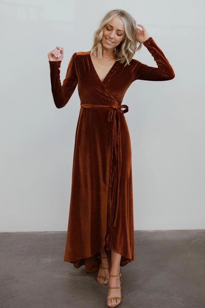 BB Custom Jada Ribbed Velvet Wrap Dress | Copper 7 BB Custom Jada Ribbed Velvet Wrap Dress | Copper