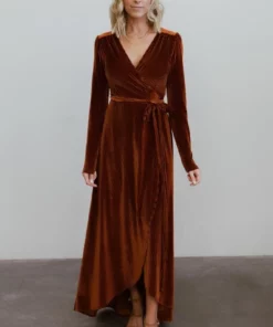 BB Custom Jada Ribbed Velvet Wrap Dress | Copper 9 BB Custom Jada Ribbed Velvet Wrap Dress | Copper