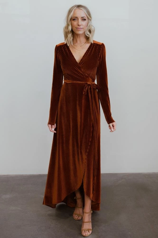 BB Custom Jada Ribbed Velvet Wrap Dress | Copper 3 BB Custom Jada Ribbed Velvet Wrap Dress | Copper