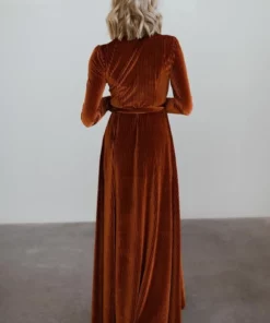 BB Custom Jada Ribbed Velvet Wrap Dress | Copper 12 BB Custom Jada Ribbed Velvet Wrap Dress | Copper