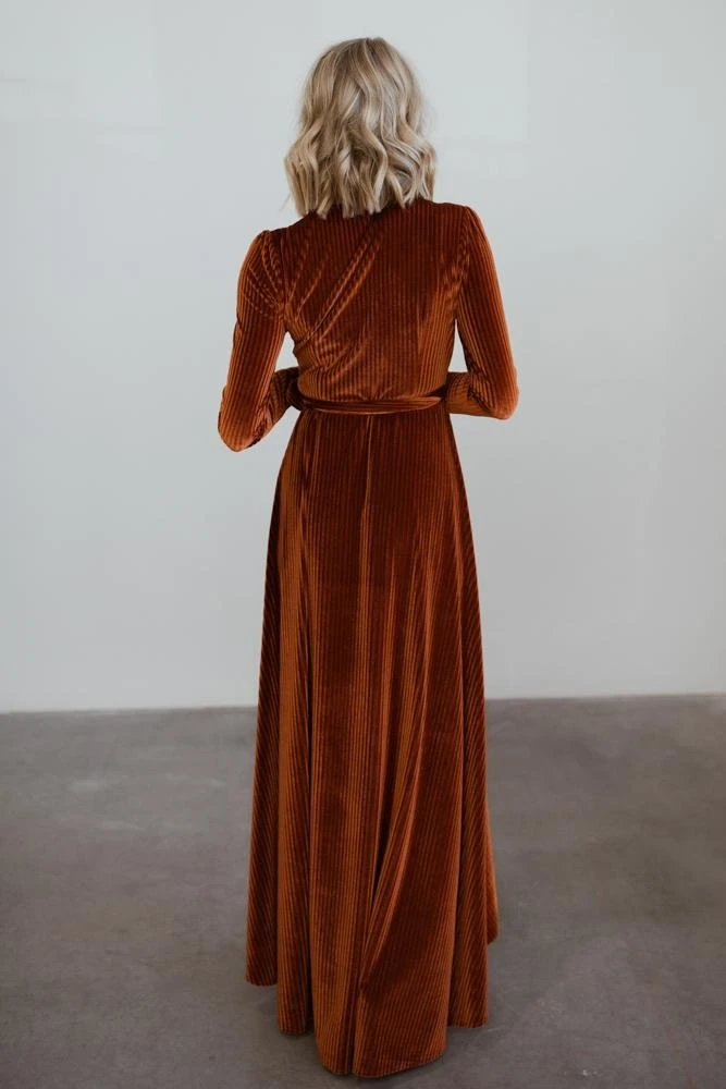 BB Custom Jada Ribbed Velvet Wrap Dress | Copper 6 BB Custom Jada Ribbed Velvet Wrap Dress | Copper