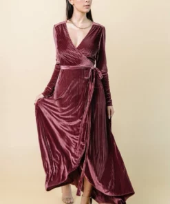BB Custom Jada Ribbed Velvet Wrap Dress | Dark Rose 12 BB Custom Jada Ribbed Velvet Wrap Dress | Dark Rose