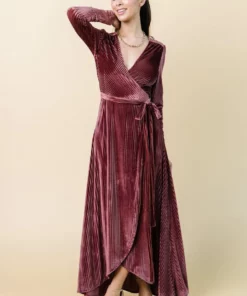 BB Custom Jada Ribbed Velvet Wrap Dress | Dark Rose 15 BB Custom Jada Ribbed Velvet Wrap Dress | Dark Rose