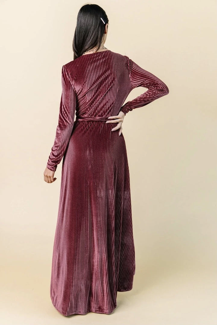 BB Custom Jada Ribbed Velvet Wrap Dress | Dark Rose 5 BB Custom Jada Ribbed Velvet Wrap Dress | Dark Rose