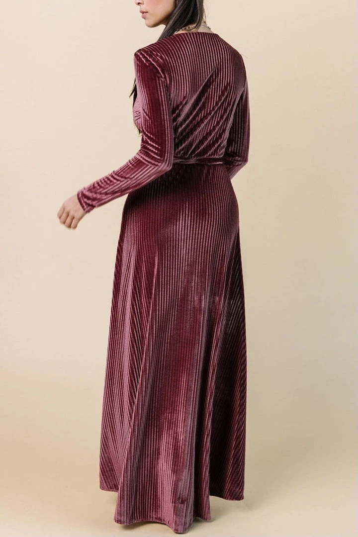 BB Custom Jada Ribbed Velvet Wrap Dress | Dark Rose 8 BB Custom Jada Ribbed Velvet Wrap Dress | Dark Rose