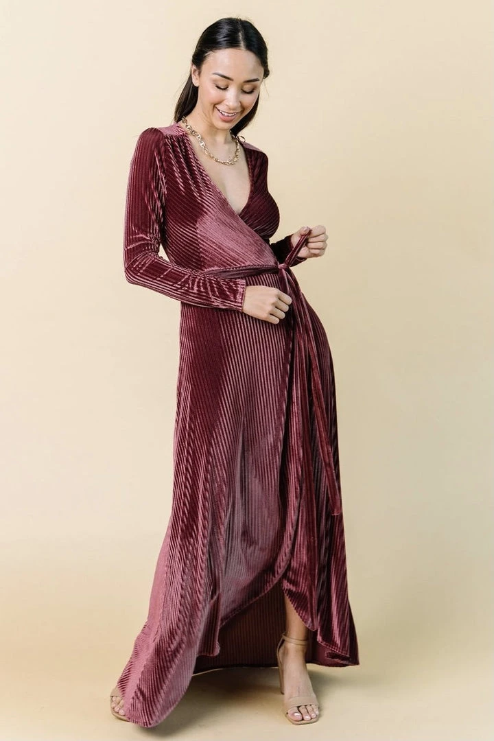 BB Custom Jada Ribbed Velvet Wrap Dress | Dark Rose 2 BB Custom Jada Ribbed Velvet Wrap Dress | Dark Rose