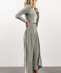 BB Custom Dresses Jada Ribbed Velvet Wrap Dress | Dusty Sage