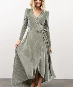 BB Custom Dresses Jada Ribbed Velvet Wrap Dress | Dusty Sage