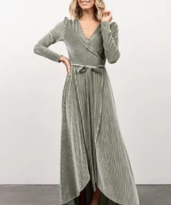 BB Custom Dresses Jada Ribbed Velvet Wrap Dress | Dusty Sage