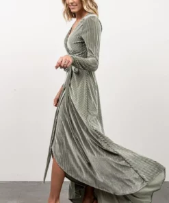 BB Custom Dresses Jada Ribbed Velvet Wrap Dress | Dusty Sage