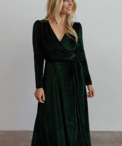 BB Custom Jada Ribbed Velvet Wrap Dress | Emerald 21 BB Custom Jada Ribbed Velvet Wrap Dress | Emerald