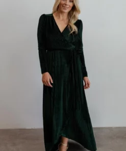 BB Custom Jada Ribbed Velvet Wrap Dress | Emerald 18 BB Custom Jada Ribbed Velvet Wrap Dress | Emerald