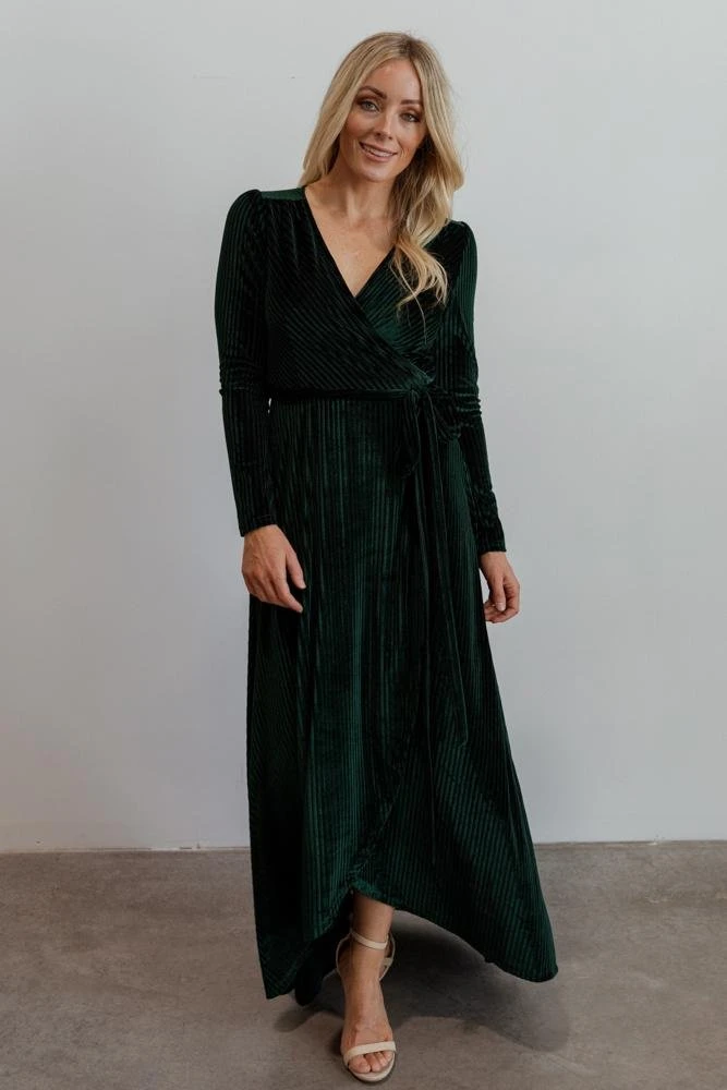 BB Custom Jada Ribbed Velvet Wrap Dress | Emerald 8 BB Custom Jada Ribbed Velvet Wrap Dress | Emerald
