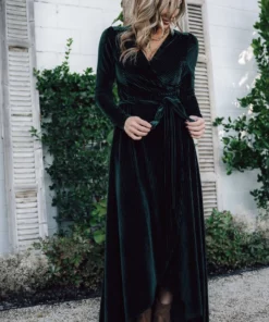 BB Custom Jada Ribbed Velvet Wrap Dress | Emerald 16 BB Custom Jada Ribbed Velvet Wrap Dress | Emerald