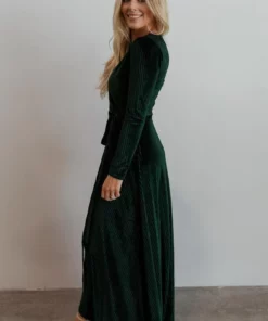 BB Custom Jada Ribbed Velvet Wrap Dress | Emerald 14 BB Custom Jada Ribbed Velvet Wrap Dress | Emerald
