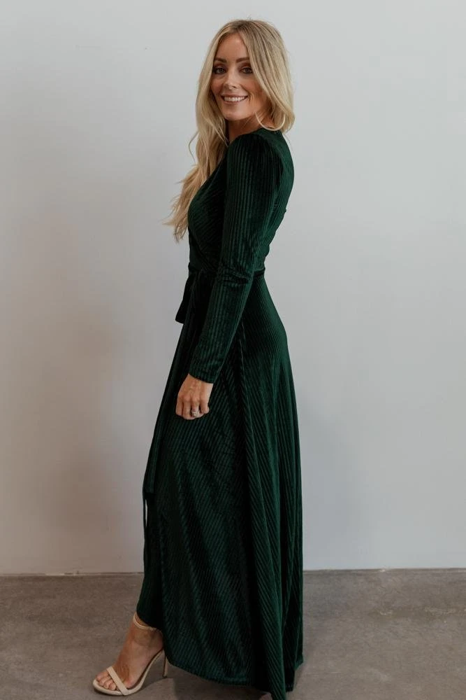 BB Custom Jada Ribbed Velvet Wrap Dress | Emerald 4 BB Custom Jada Ribbed Velvet Wrap Dress | Emerald