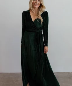 BB Custom Jada Ribbed Velvet Wrap Dress | Emerald 17 BB Custom Jada Ribbed Velvet Wrap Dress | Emerald