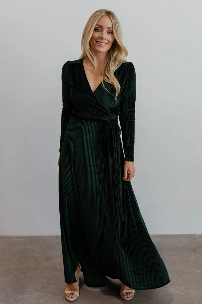 BB Custom Jada Ribbed Velvet Wrap Dress | Emerald 7 BB Custom Jada Ribbed Velvet Wrap Dress | Emerald