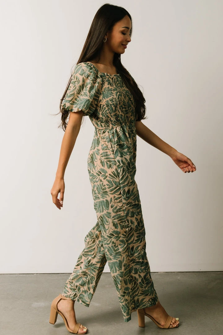 HAY Vacation Jane Smocked Jumpsuit | Sage Palm Print 4 HAY Vacation Jane Smocked Jumpsuit | Sage Palm Print