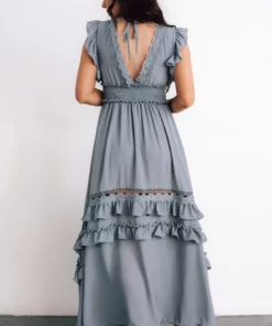 BB Custom Dresses Jasmine Ruffle Maxi Dress | Dusty Blue